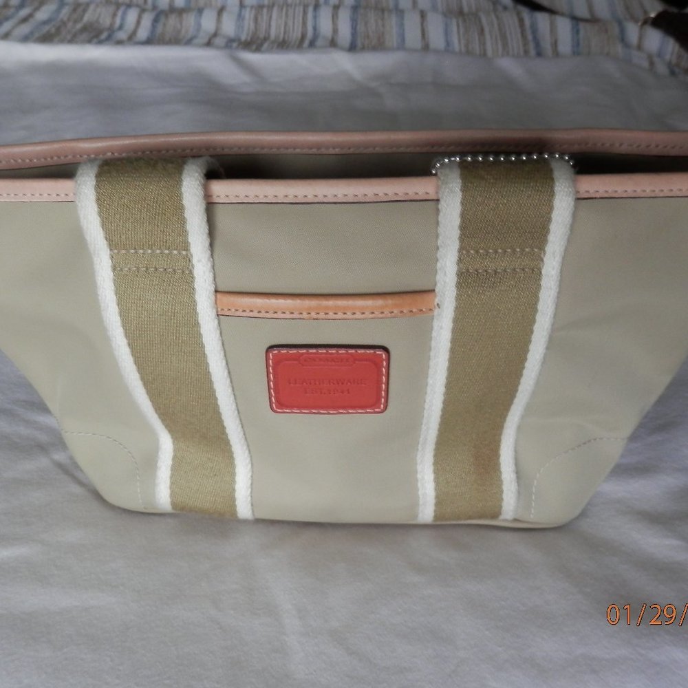 COACH Brand Ellis Tote Bag Mini Tan / Brown Canvas Zippered Closure, Pocket